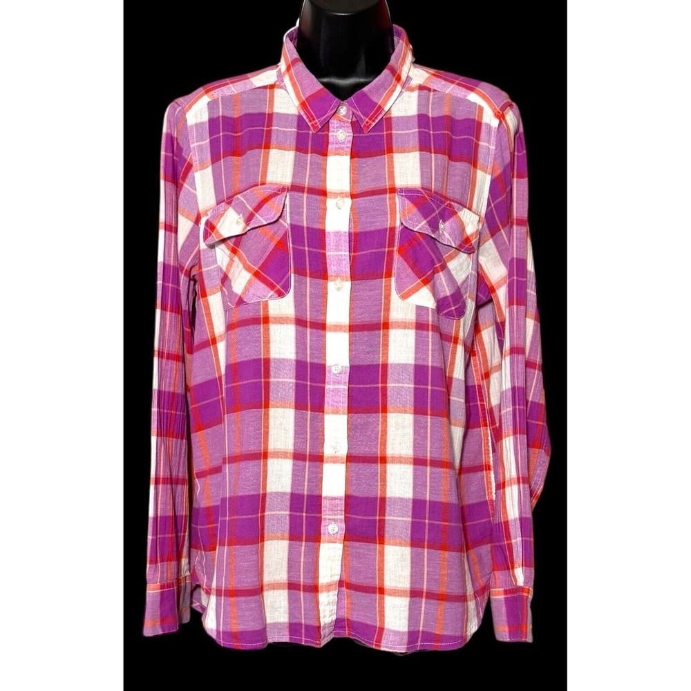 American Eagle Outfitters Pink Plaid Lightweight Button Up Shirt Women Size L